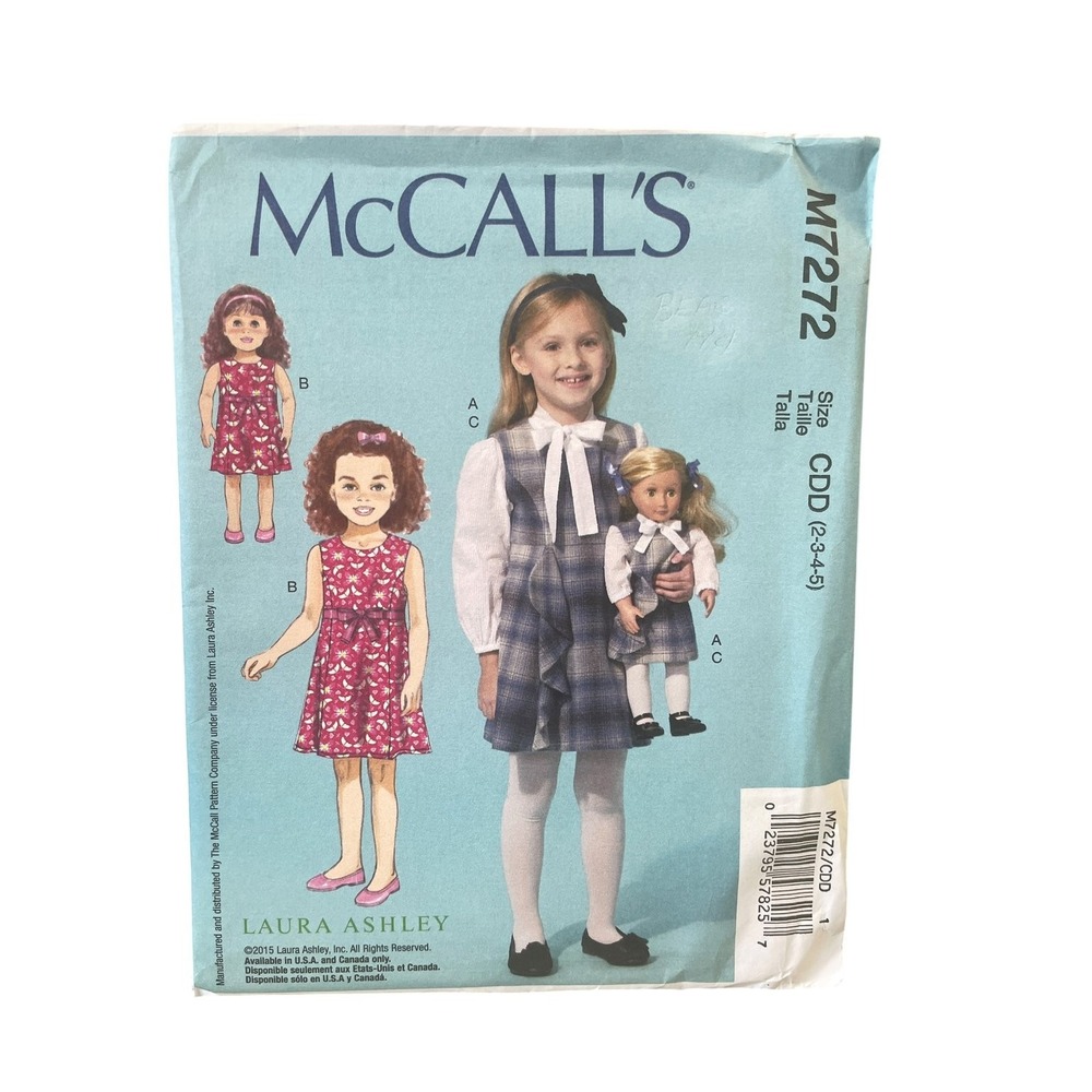 McCall's M7272 Girls Doll Clothes Jumper Dress Blouse CDD (2-3-4-5) Laura Ashley